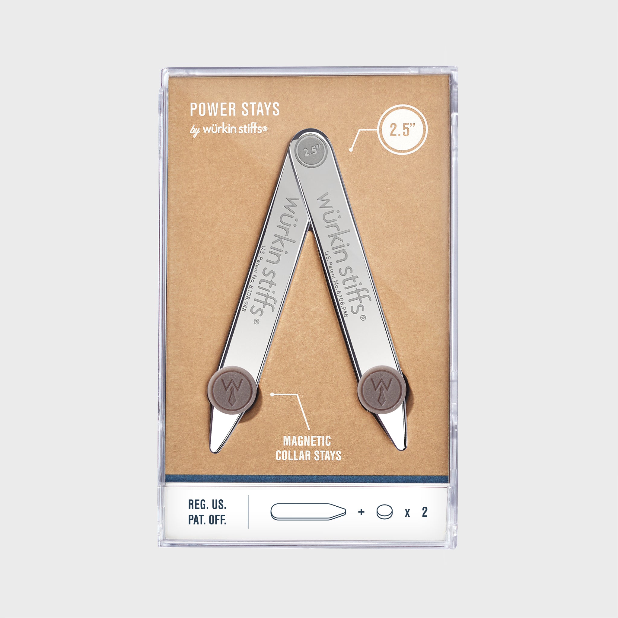 3-Pair Power Stays Magnetic Collar Stays by Würkin Stiffs, 3 Pair, 3 Sizes, Includes (2) 2.0” Power Stays, (2) 2.5” Power Stays and (2) 2.75” Power  Stays