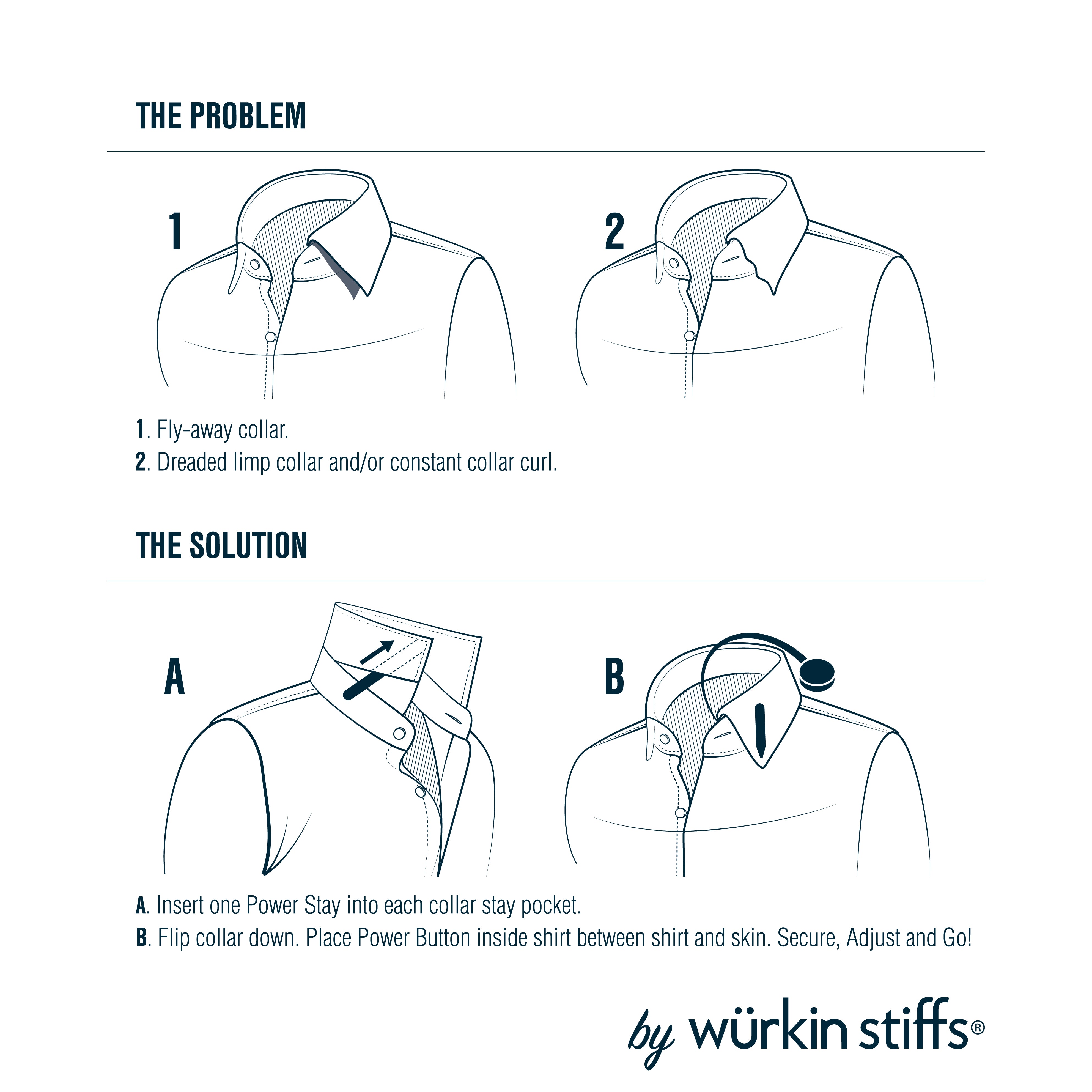 No More Fly-Away Collar. Würkin Stiffs instantly transforms all collars  from floppy to firm!